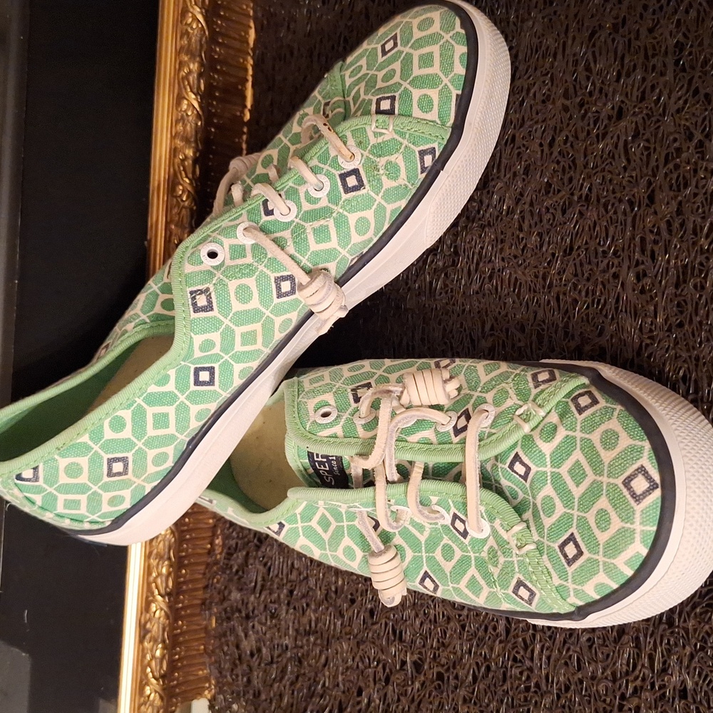 Sperry Seacoast Mint Green Patterned Boat Shoes